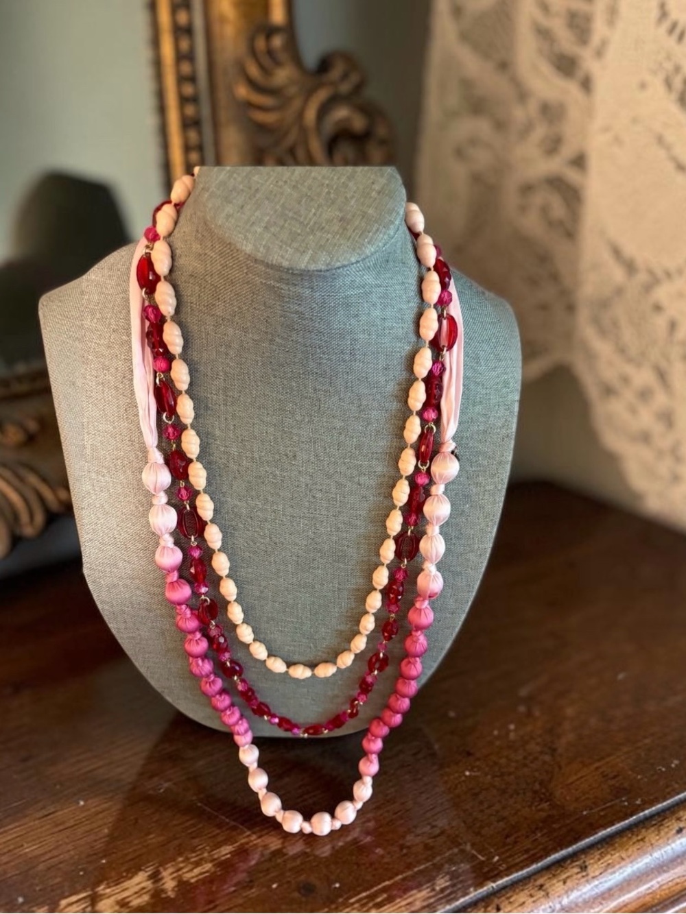 Vintage Pink Beaded Necklace Bundle/Lot, 3 necklaces